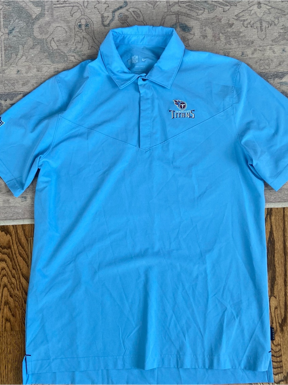 Nike Tennessee Titans Short Sleeve Snap Front Performance Polo Light Blue Large